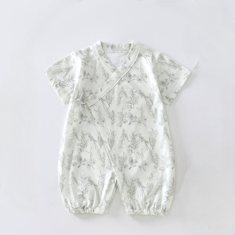Baby Birds and Flowers Kimono Romper - Green - 12-18M - image 2