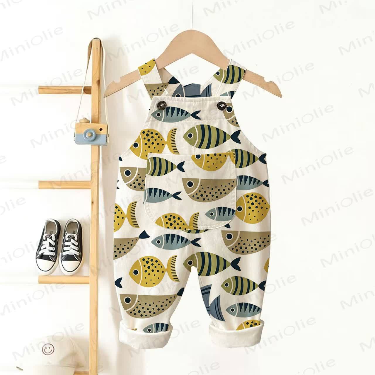 Baby Toddler Fishes Print Overalls - White - 3-5T - image 1