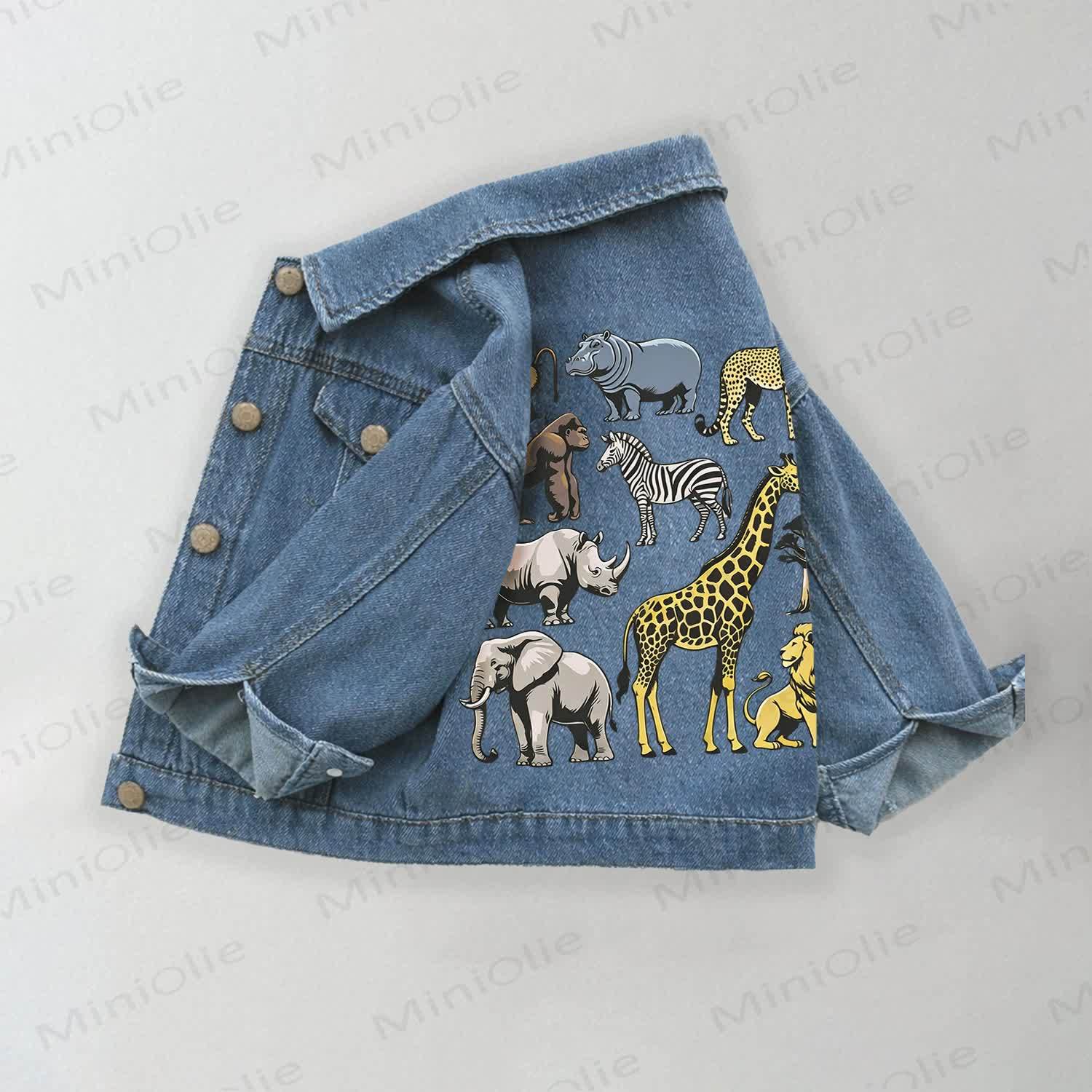 Toddler Kid Animals Print Denim Jacket - Blue - 10-11T - image 1