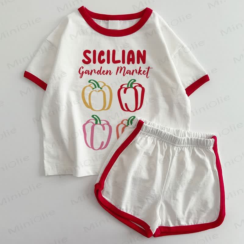 SICILIAN GARDEN MARKET Baby T-shirt and Shorts 2-Piece Set - White&Red - 3-5T - image 1