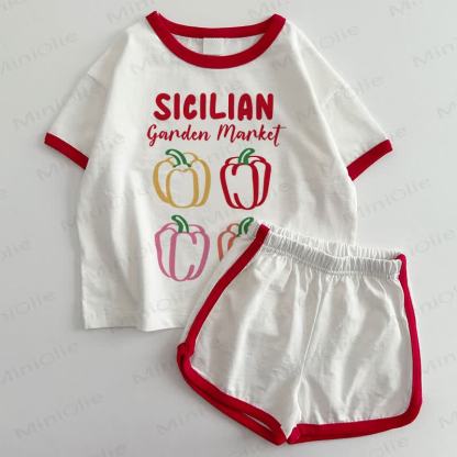 SICILIAN GARDEN MARKET Baby T-shirt and Shorts 2-Piece Set - White&Red - 3-5T - image 1