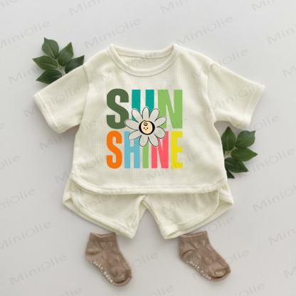 SUNSHINE Baby Flower Print Waffle 2-piece Set - Apricot - 2-3T - image 1