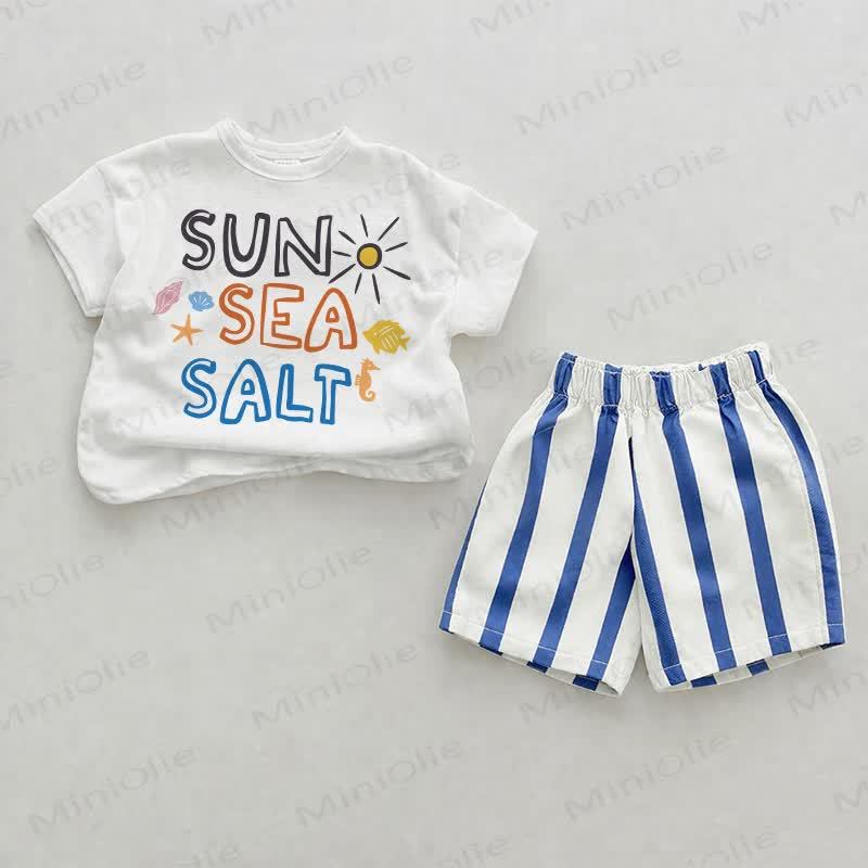 SUN SEA SALT Baby Blue Vertical Striped 2-piece Shorts Set - White&Blue - 2-3T - image 1