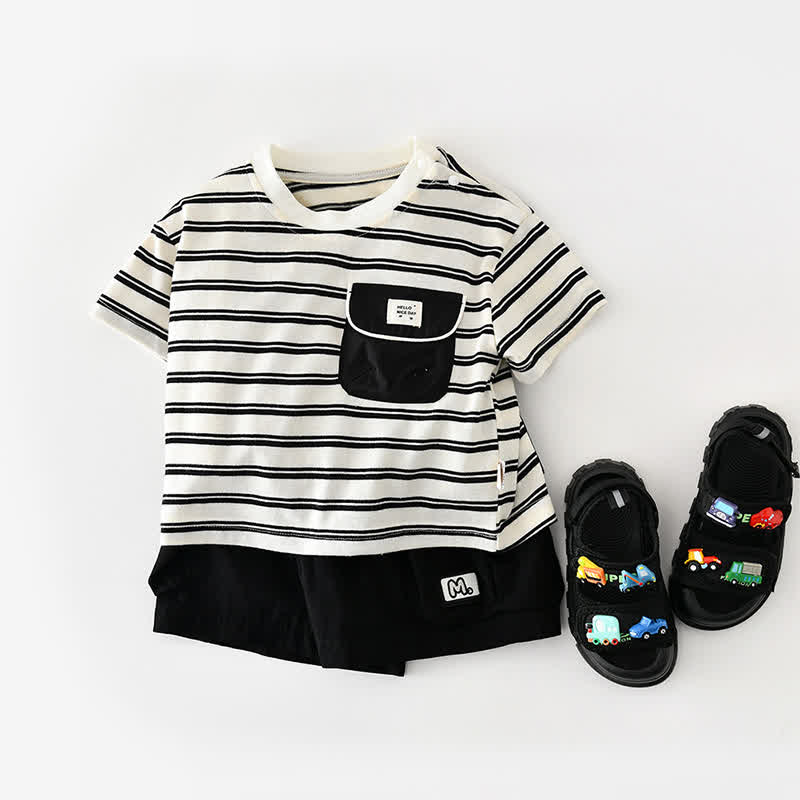Baby Toddler Boys Cotton Striped Top or Solid Black Shorts - image 2