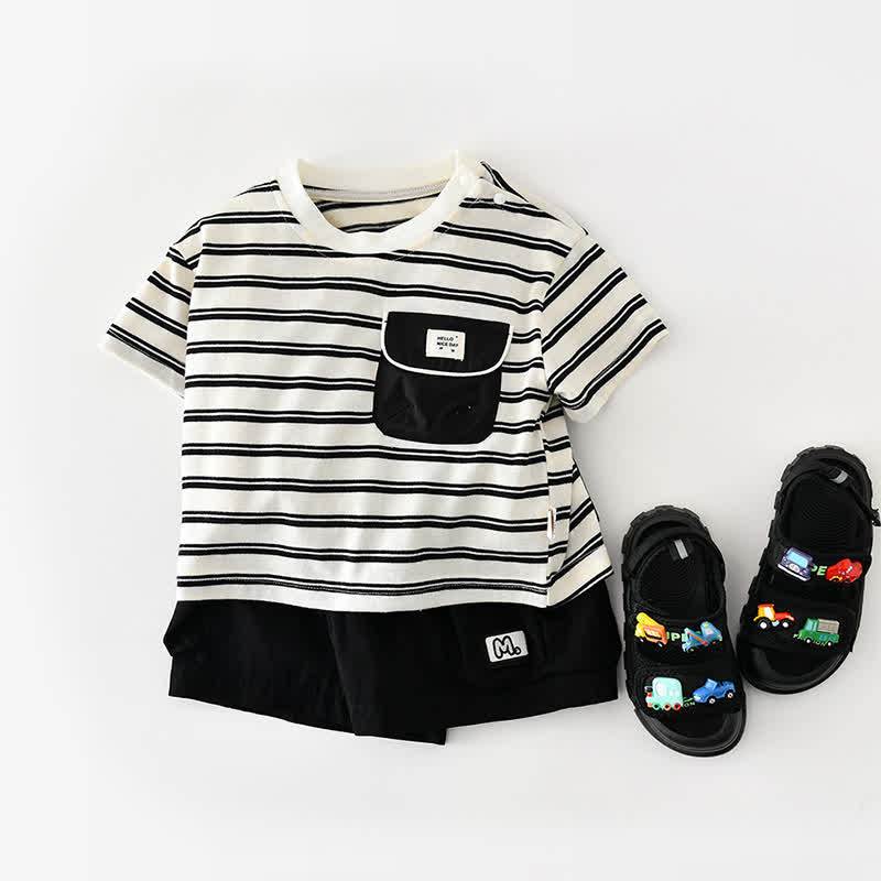 Baby Toddler Boys Cotton Striped Top or Solid Black Shorts - image 2