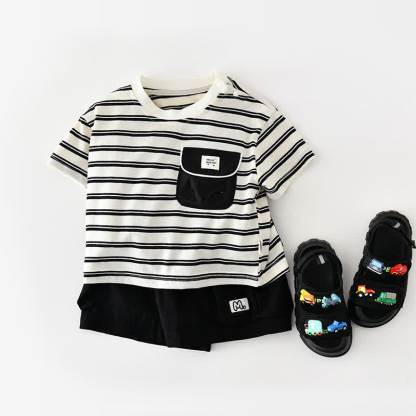 Baby Toddler Boys Cotton Striped Top or Solid Black Shorts - image 2