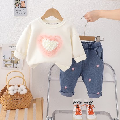 Baby Toddler Girl Love Sweater/Denim Pants 2-Piece Set - image 2
