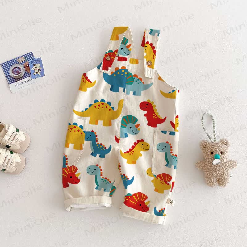 Baby Toddler Dinosaur Beige Pocket Overalls - Beige - 5-7T - image 1