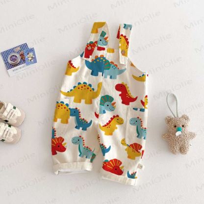 Baby Toddler Dinosaur Beige Pocket Overalls - Beige - 5-7T - image 1