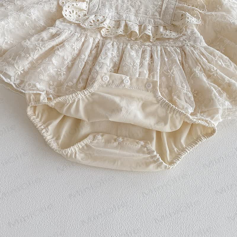 Baby Lace Skirted Beige Bodysuit with Headband - image 8