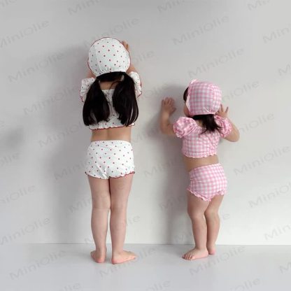 Baby Dot/Plaid Ruffle Swimsuit Set With Hat - image 6