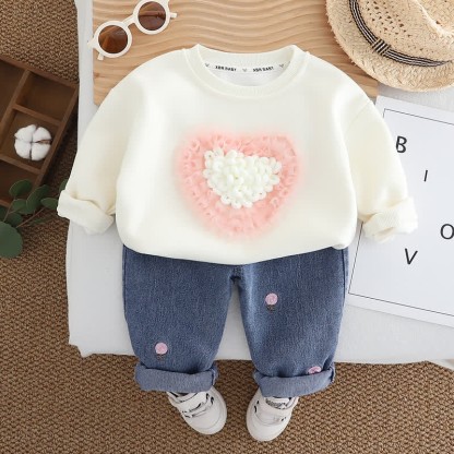 Baby Toddler Girl Love Sweater/Denim Pants 2-Piece Set - White - 3-5T - image 5