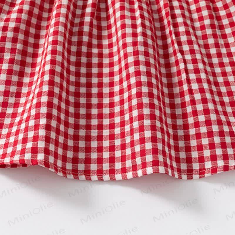Toddler Girls Cotton Strawberry Print Plaid Sleeveless Dress - image 5