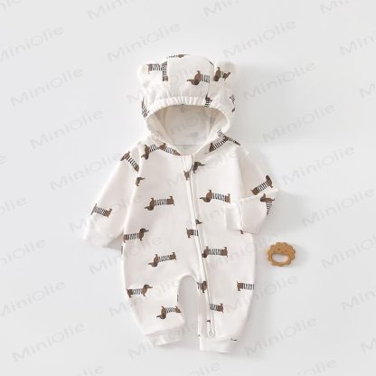 Baby Dino Zip Hooded Romper - Dachshund - 2-3T - image 3