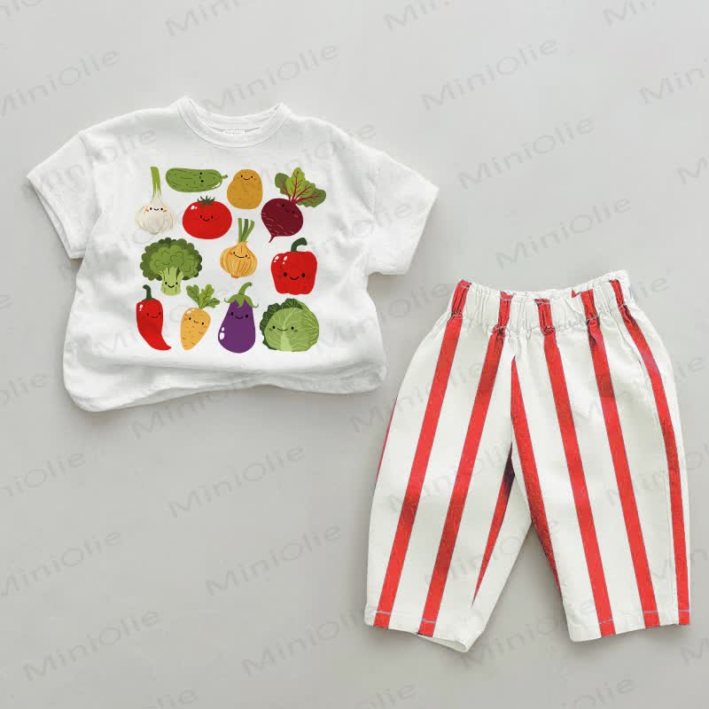 Baby Vegetable Collection Red Striped Pants 2-piece Set - White&Red - 2-3T - image 1