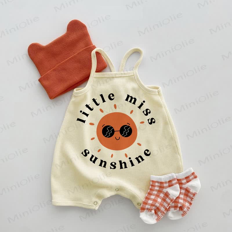 LITTLE MISS SUNSHINE Baby Waffle Sun Print Suspenders Romper - Beige - 18-24M - image 1