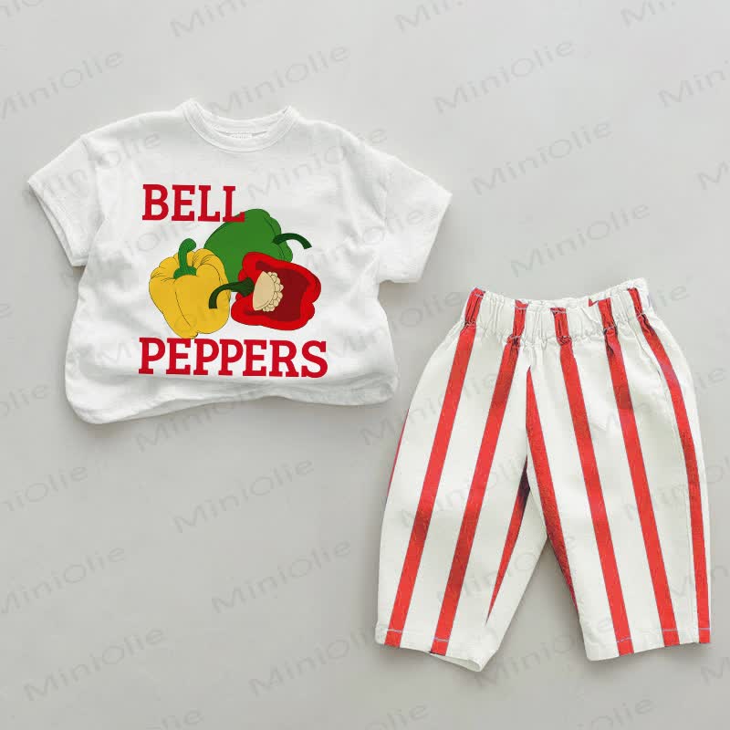 BELL PEPPERS Baby Red Vertical Striped 2-piece Set - White&Red - 2-3T - image 1