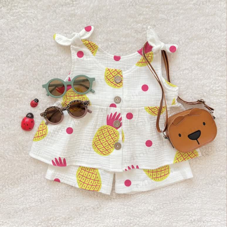 Baby Girl Pineapple Suspenders 2-piece Set - White - 2-3T - image 1