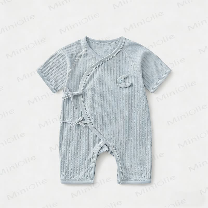 Baby Cotton Solid Color Romper - Blue - 9-12M - image 5