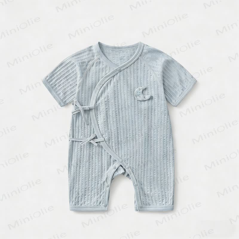 Baby Cotton Solid Color Romper - Blue - 9-12M - image 5