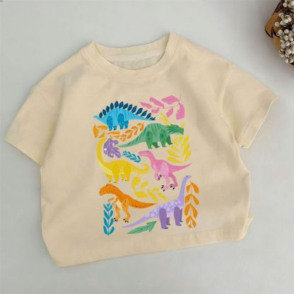 Toddler Kid Dinosaur and Leaf Print Khaki T-shirt - Khaki - 6-7T - image 1