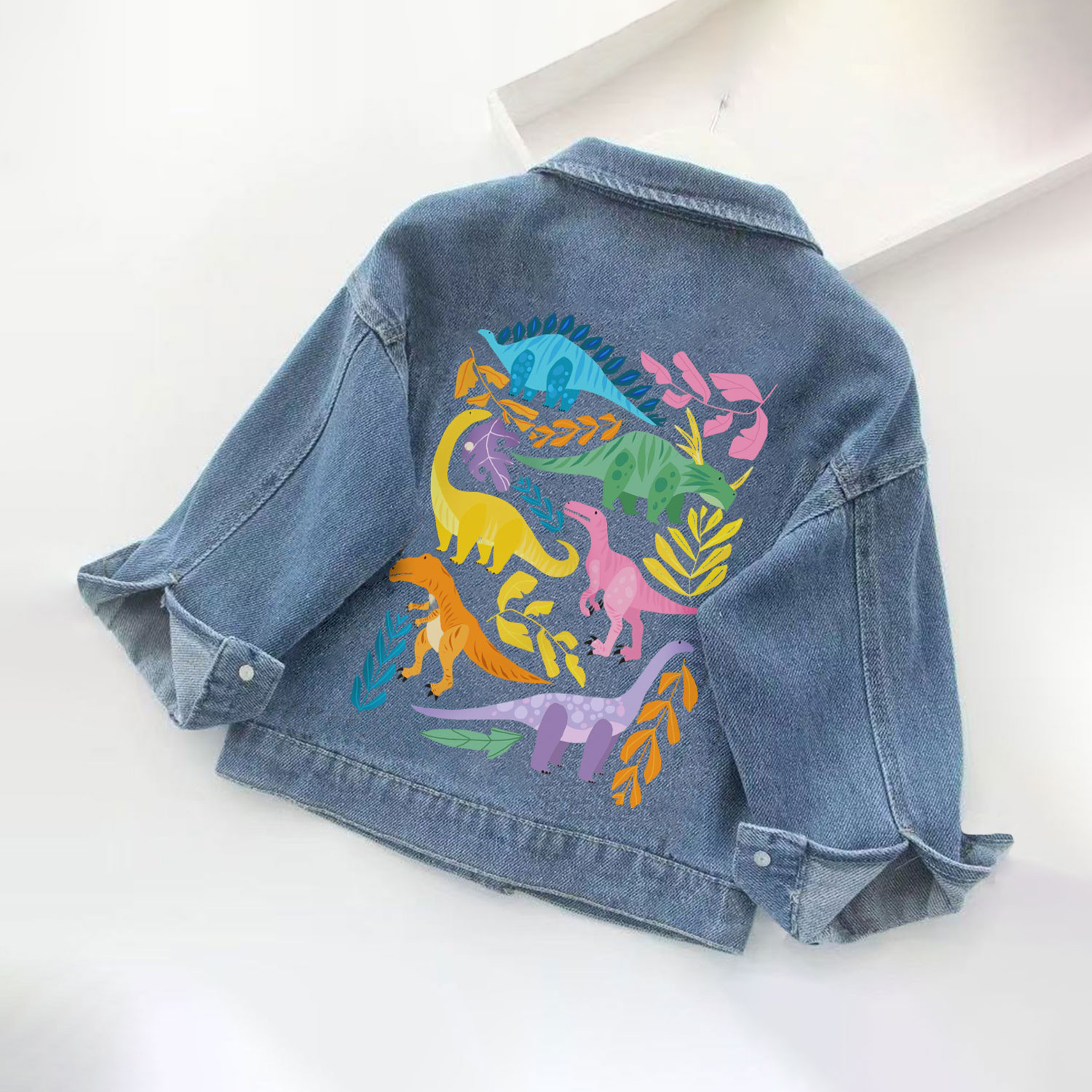 Toddler Kid Colorful Dinosaur Print Jurassic Denim Jacket - image 2