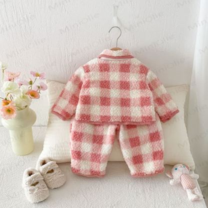 Baby Toddler Girl Fleece Red White Check Outerwear & Pants - image 3