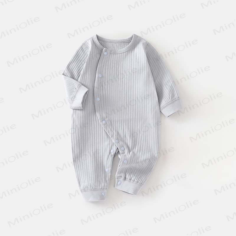 Baby Solid Color Ribbed Pajamas Romper - Blue - 18-24M - image 6