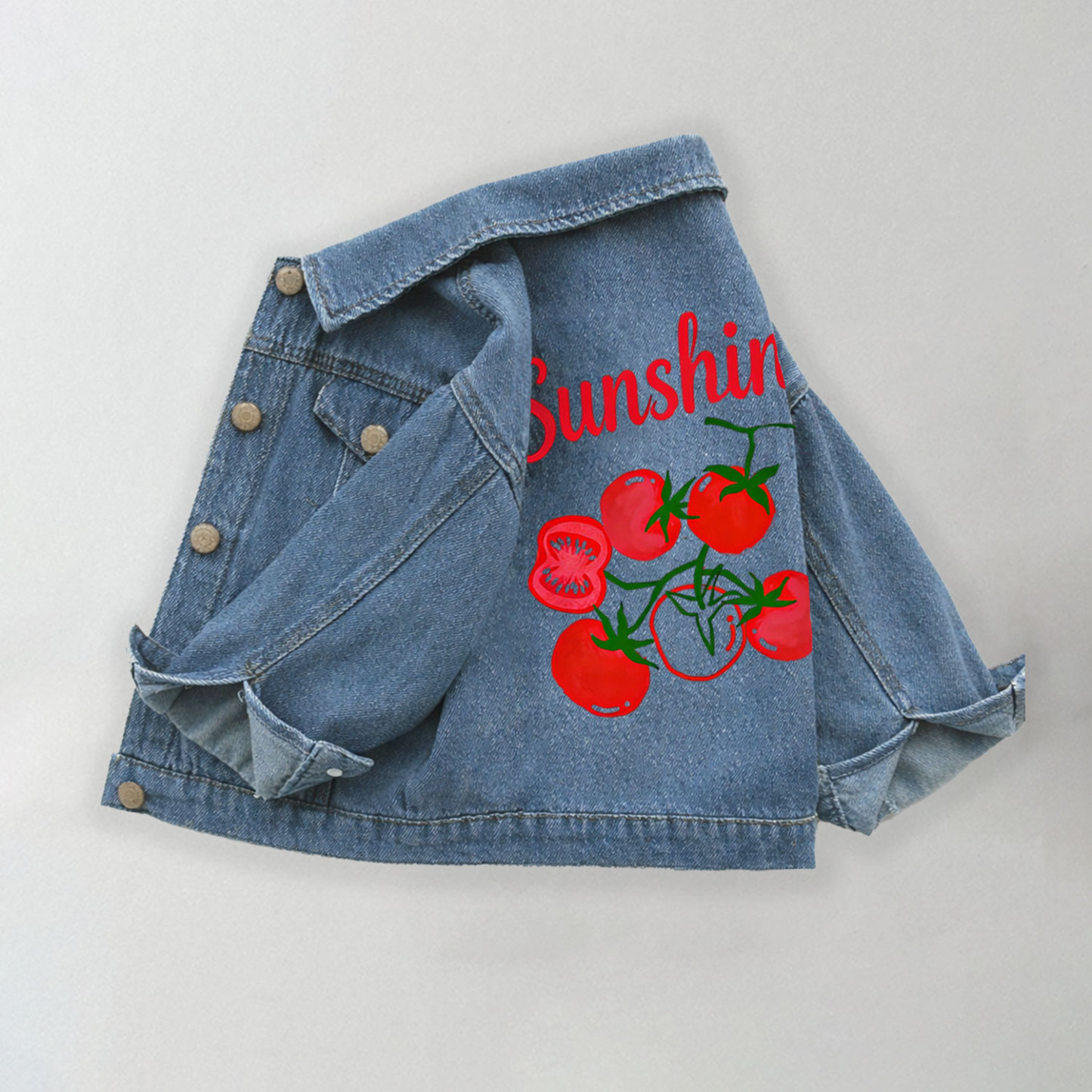 SUNSHINE Toddler Kid Tomato Print Denim Jacket - Blue - 10-11T - image 1