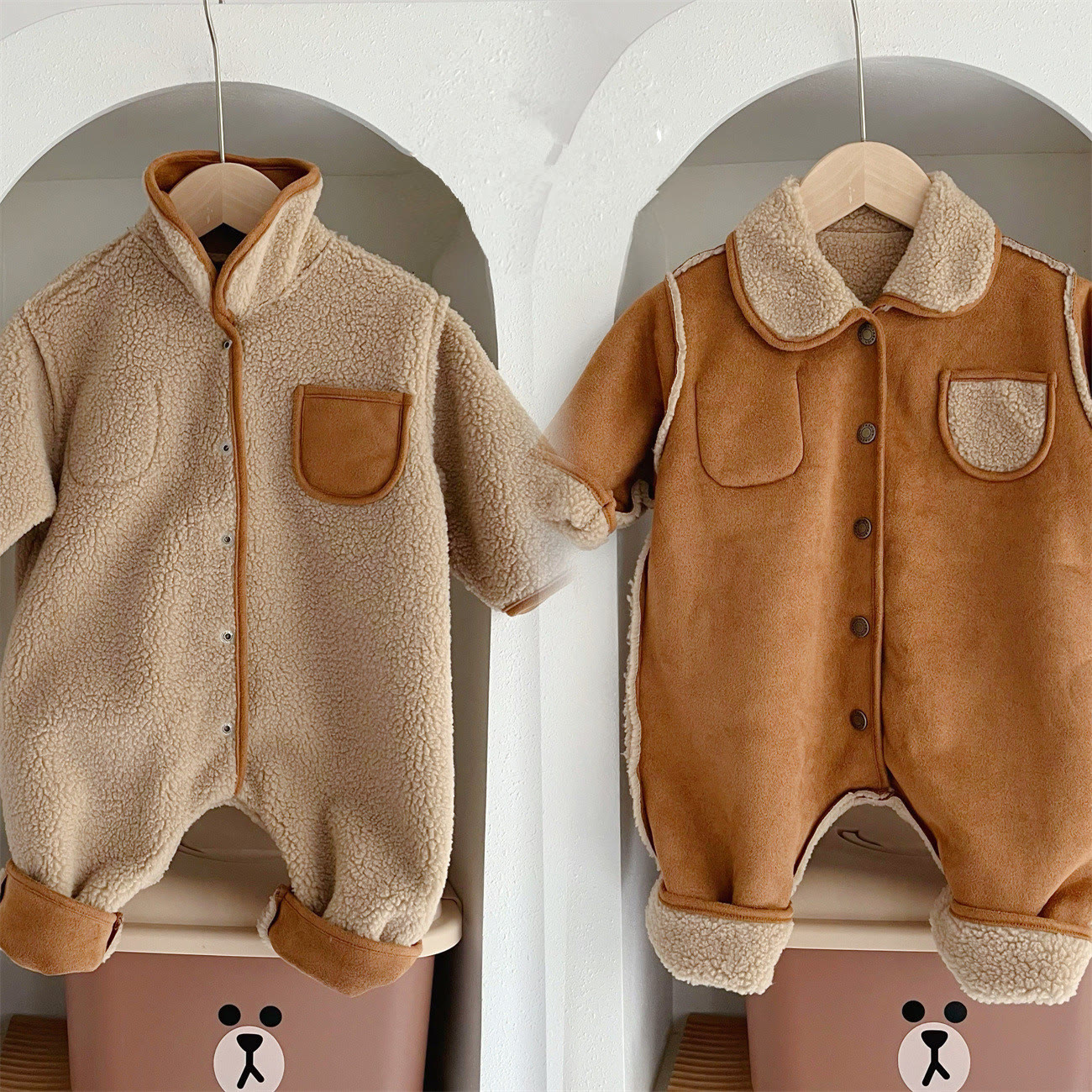 Baby Polo Reversible Fleece Romper - Brown - 18-24M - image 11