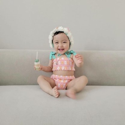 Baby Girls Floral Print One-piece or Smocked Two-piece Swimsuit with Swim Cap - image 8