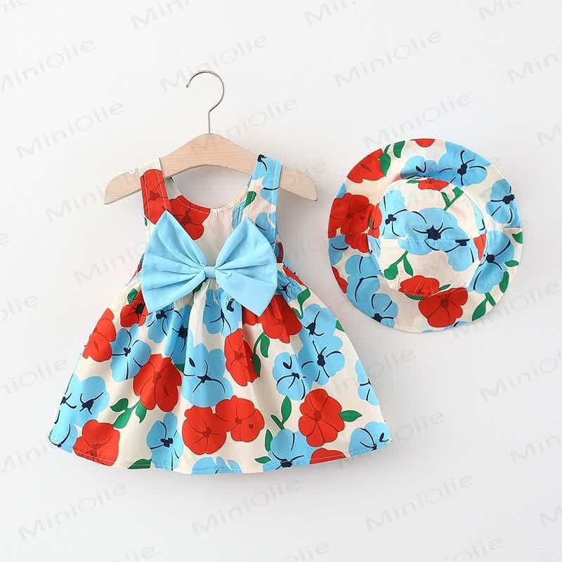 Baby Bowknot Florals Dress with Hat - Light Blue - 2-3T - image 1