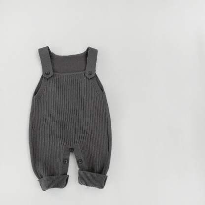 Baby Solid Color Knitted Overalls - Grey - 2-3T - image 9