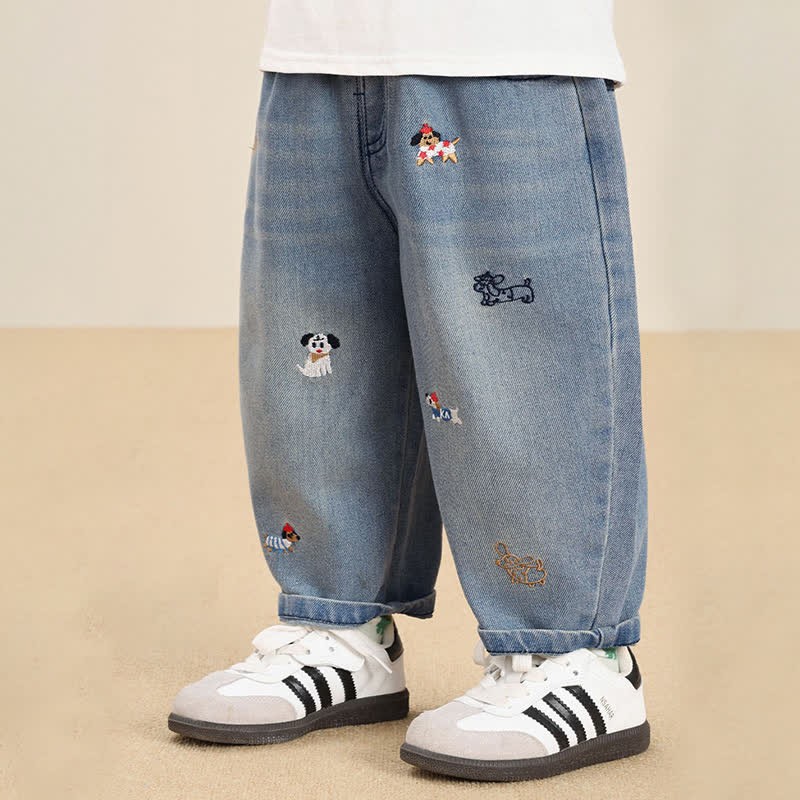 Baby Toddler Puppy Embroidered Denim Pants - Blue - 5-7T - image 3