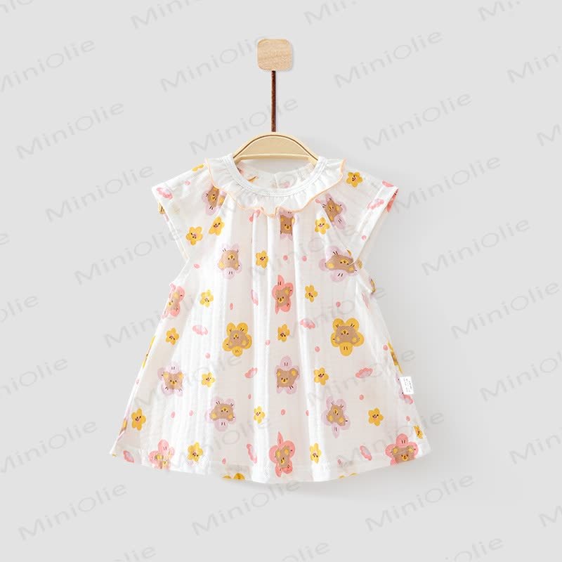 Baby Toddler Girl Fruit/Floral Print Summer Dress - Yellow Bear - 3-4T - image 3