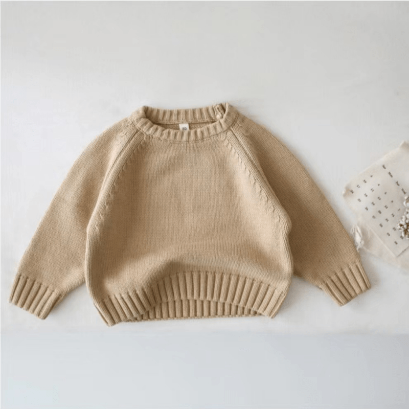 Kid Solid Color Crew Neck Knitted Sweater - Beige - 8Y - image 19