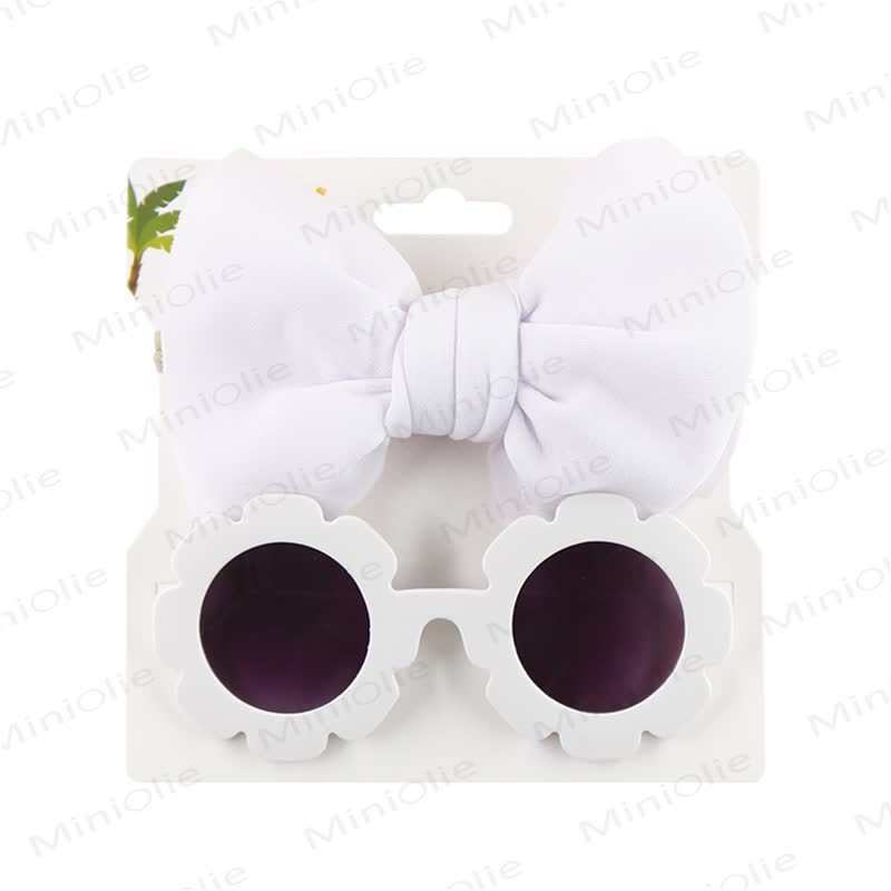 Baby Sunglasses and Bowknot Headband Set - White - image 4