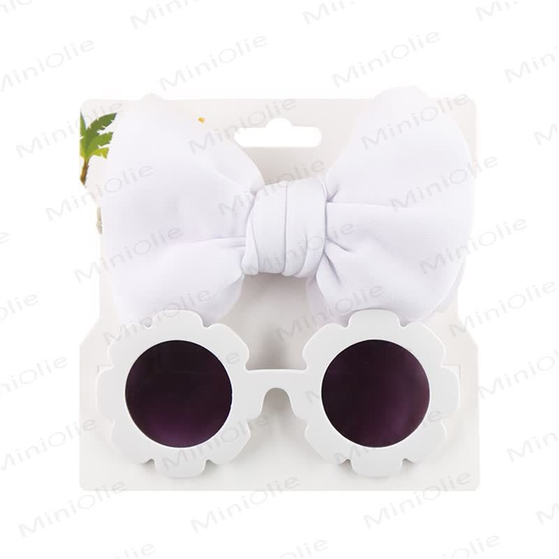 Baby Sunglasses and Bowknot Headband Set - White - image 4