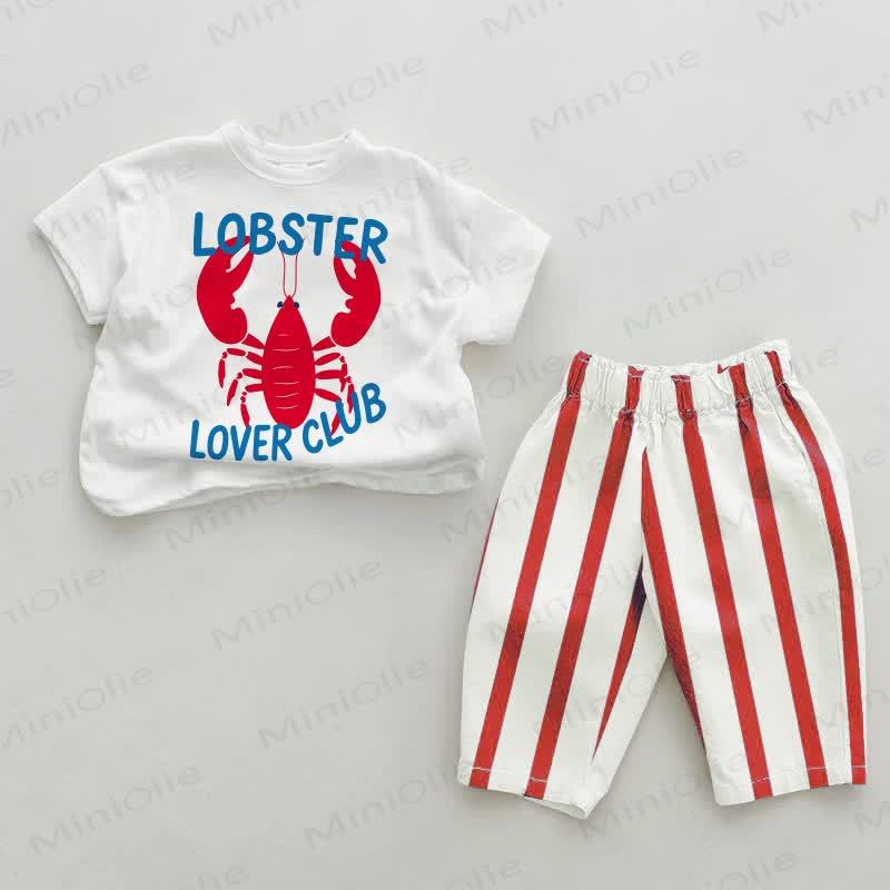 LOBSTER LOVER CLUB Baby Red Vertical Striped 2-piece Set - White&Red - 2-3T - image 1
