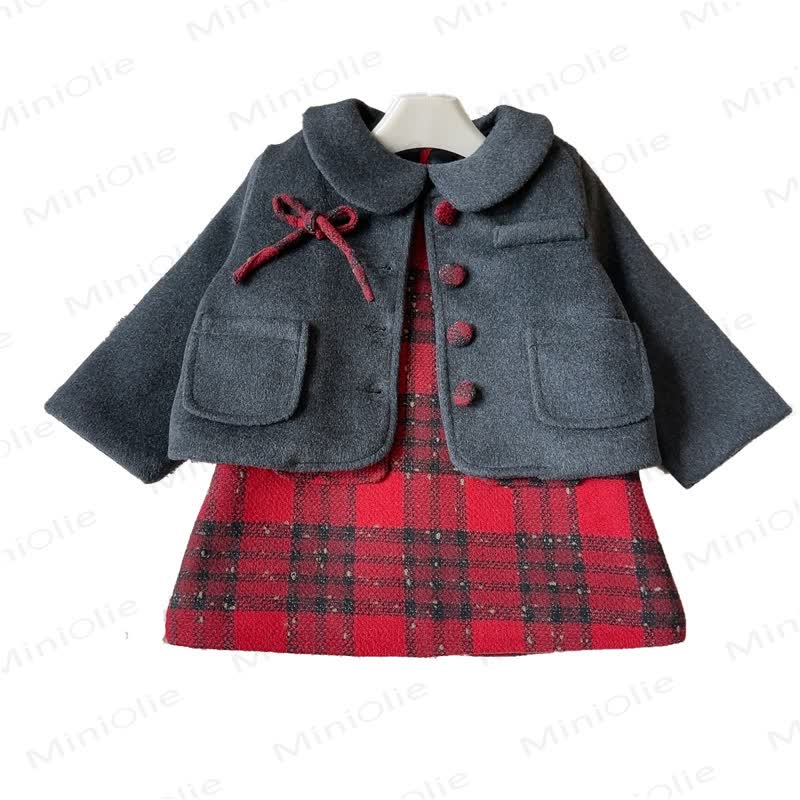 Toddler Girl Bow Plaid Sleeveless Dress & Grey Outerwear - image 3