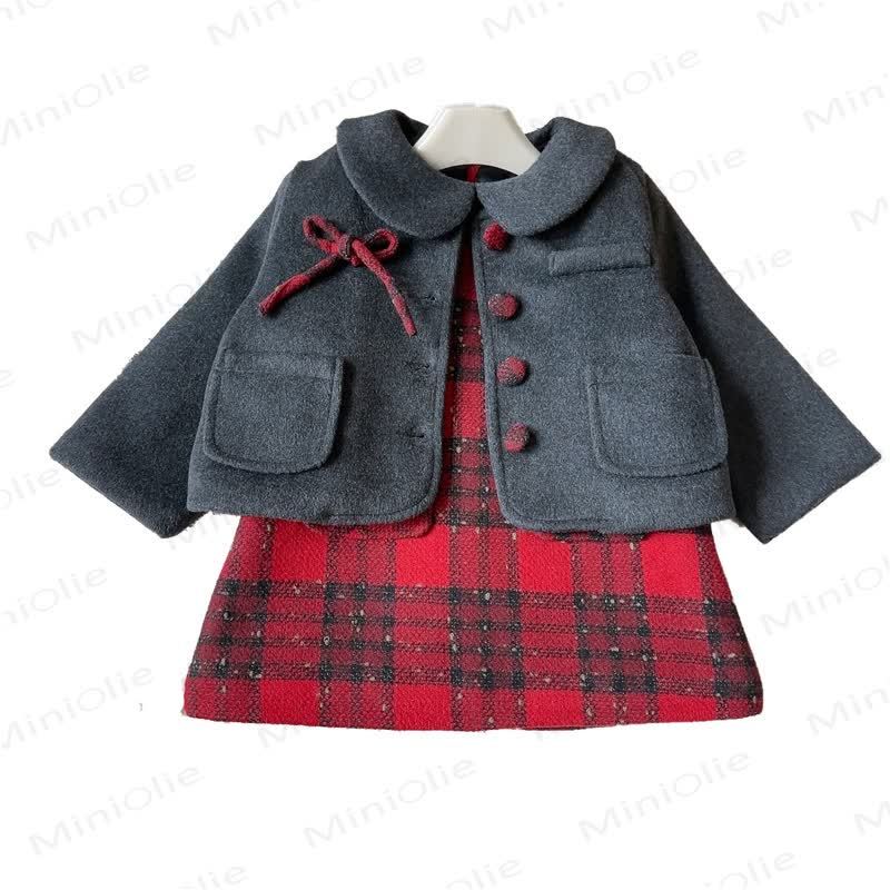 Toddler Girl Bow Plaid Sleeveless Dress & Grey Outerwear - image 3