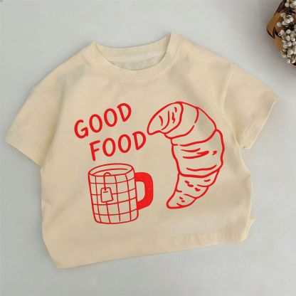 GOOD FOOD Toddler Kid Teacup and Croissant Print Slogan Khaki T-shirt - Khaki - 6-7T - image 1