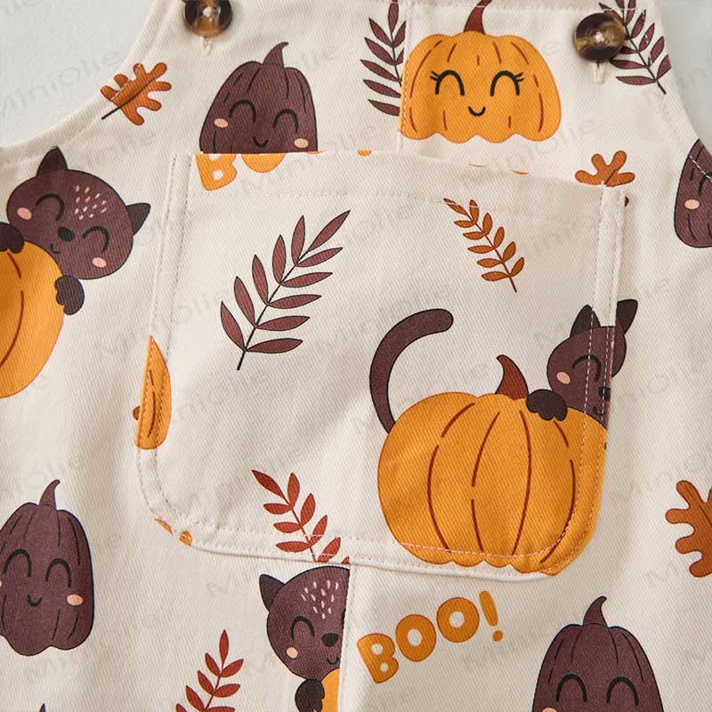  BOO! Baby Toddler Pumpkin Cat Overalls - image 8