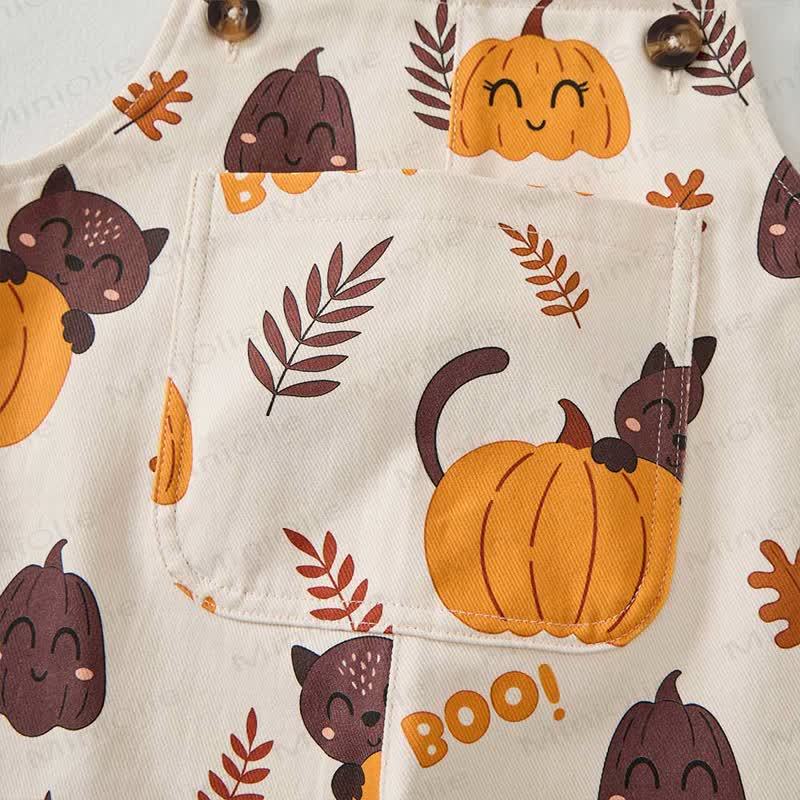  BOO! Baby Toddler Pumpkin Cat Overalls - image 8