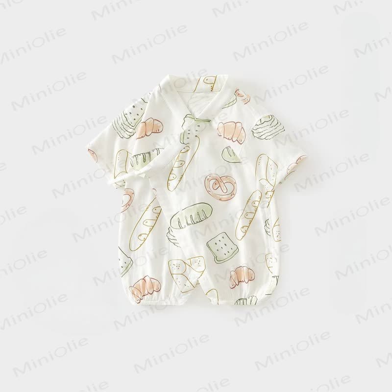 Baby White Fruit/Vegetable/Food Summer Wrap Front Romper - Bread - 15-22M - image 3
