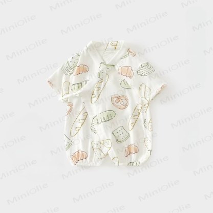 Baby White Fruit/Vegetable/Food Summer Wrap Front Romper - Bread - 15-22M - image 3