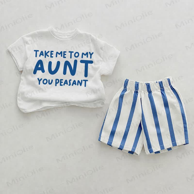 TAKE ME TO MY AUNT YOU PEASANT Baby Blue Vertical Striped 2-piece Shorts Set - White&Blue - 2-3T - image 1