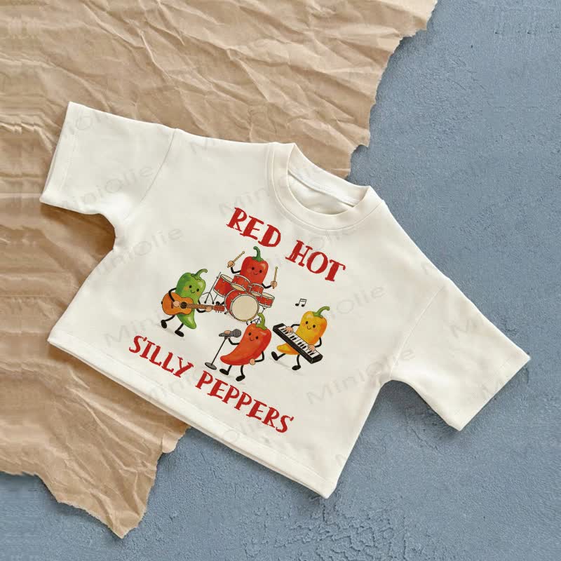 RED HOT SILLY PEPPERS Baby White Summer Casual T-Shirt - White - 2-3T - image 1