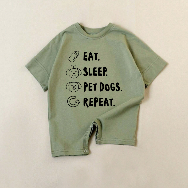 EAT. SLEEP. PET DOGS. REPEAT. Baby Green Romper - Green - 18-24M - image 1