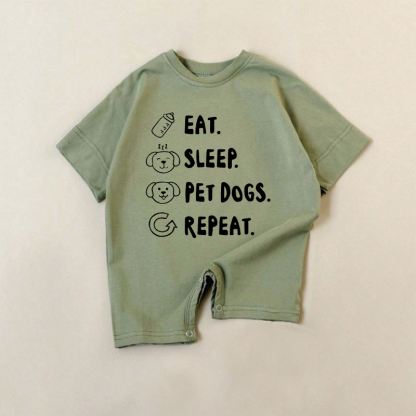EAT. SLEEP. PET DOGS. REPEAT. Baby Green Romper - Green - 18-24M - image 1